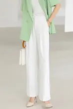 白色ハイウエストワイドパンツ【夏用・シフォン・ドレープ・ロングパンツ】
