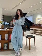 レースフリル付きニットセーター【Vネック・レトロ・春秋用・女性】