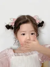可愛いピンクの立体パールリボンヘアクリップ【子供用・髪飾り・女の子向け】（セットアップ対応）