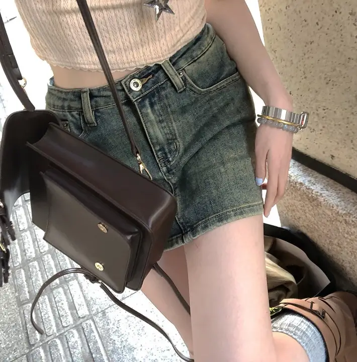 洗水デニム Aラインスカート【カジュアル・ヴィンテージ風・ブルー】