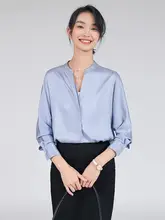 OHCRUSHY シルクサテン春用 レディースシャツ【Vネック・長袖・通勤向け・ゆったりフィット】