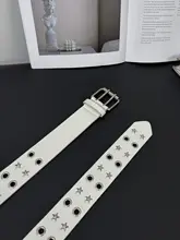 デザイン性のある白色の腰ベルト【レトロ・星形スタッズ・穴あけ不要】