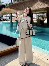 フレンチスタイル初夏の美しい衣装【バイカラー刺繍ベスト・ワイドパンツ・セットアップ対応】