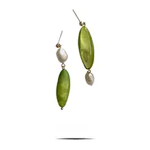 孔雀緑ヴィンテージ風フランス式バロックパールイヤリング【ノンホールピアス・シェル装飾】