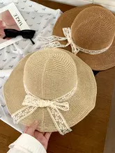 レースリボン付き夏用草帽【海辺のリゾートに最適・大きめつば・UVカット加工】