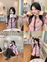 冬季ファッションのコントラストニットカーディガン【韓国風・学院スタイル・重ね着風】（セットアップ対応）