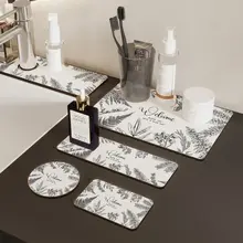 高級感ある洗面台用吸水マット【シリカゲル・バスルーム用・歯ブラシカップ用】