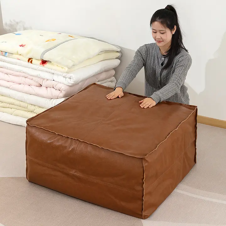 収納オットマン 衣類収納 レザー調 蓋付き リビング ソファー用 フットスツール 腰掛け 