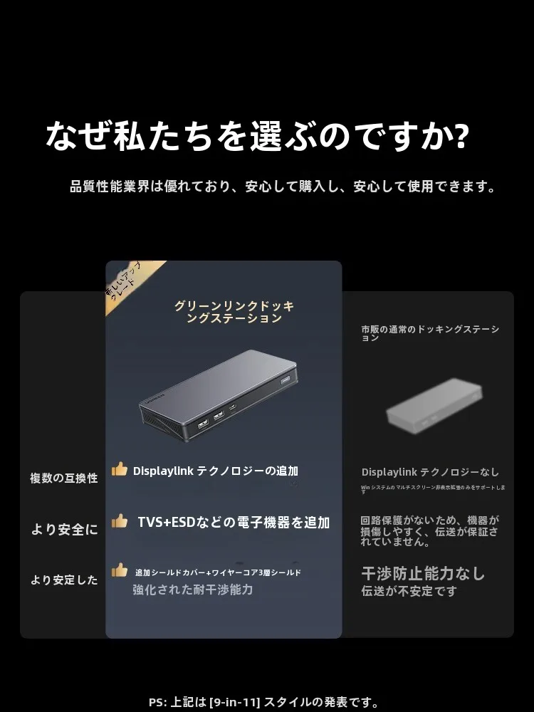 三画面拡張デスクトップドッキングステーション：DisplayPort ALTモード対応の多画面接続実現