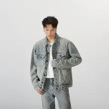 ビンテージ風デザインのデニムジャケット【男女兼用・ゆったりシルエット・秋用・プリント】