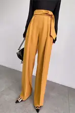 高腰ストレートワイドパンツ【秋冬・キャラメルカラー・フィット】（セットアップ対応）