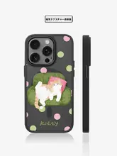 カートンデザインドット模様のiPhoneケース【黒色・透明・猫と犬モチーフ・マグネット式・個性的】