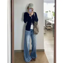 フィットデニムパンツ【高身長向け・トレンド感・ワイドレッグ】（セットアップ対応）