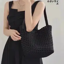 手編みのバケツバッグ【大容量・ショルダー・通勤用・ナイロン素材・透かしデザイン】