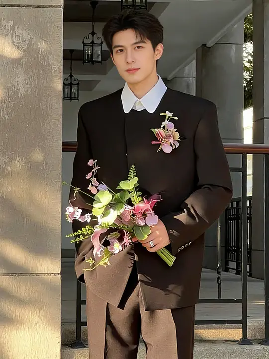 新中式 男性用斜襟スーツ【高級感・結婚式・肩パッド付き】（セットアップ対応）