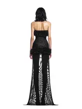 NONTRADE 黒色 ストラップ付きレース ボディコンドレス【マーメイドシルエット・トレイン付き】