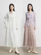 花柄レース付きのシフォンスカート【春用・女性用・ロング丈】
