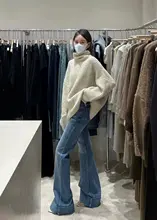 ハイウエストデザインのワイドレッグデニムパンツ【薄色・夏用・女性用・ストレート】（セットアップ対応）