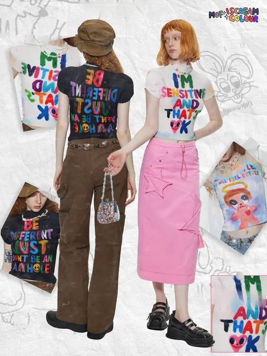 涼しげなデザインの褶皺Tシャツ【グラフィティプリント・通気性・夏用】