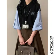 夏季のアメリカンカレッジスタイル！カートゥーン刺繍のデザインシャツ【女性用・トレンドアイテム】（セットアップ対応）