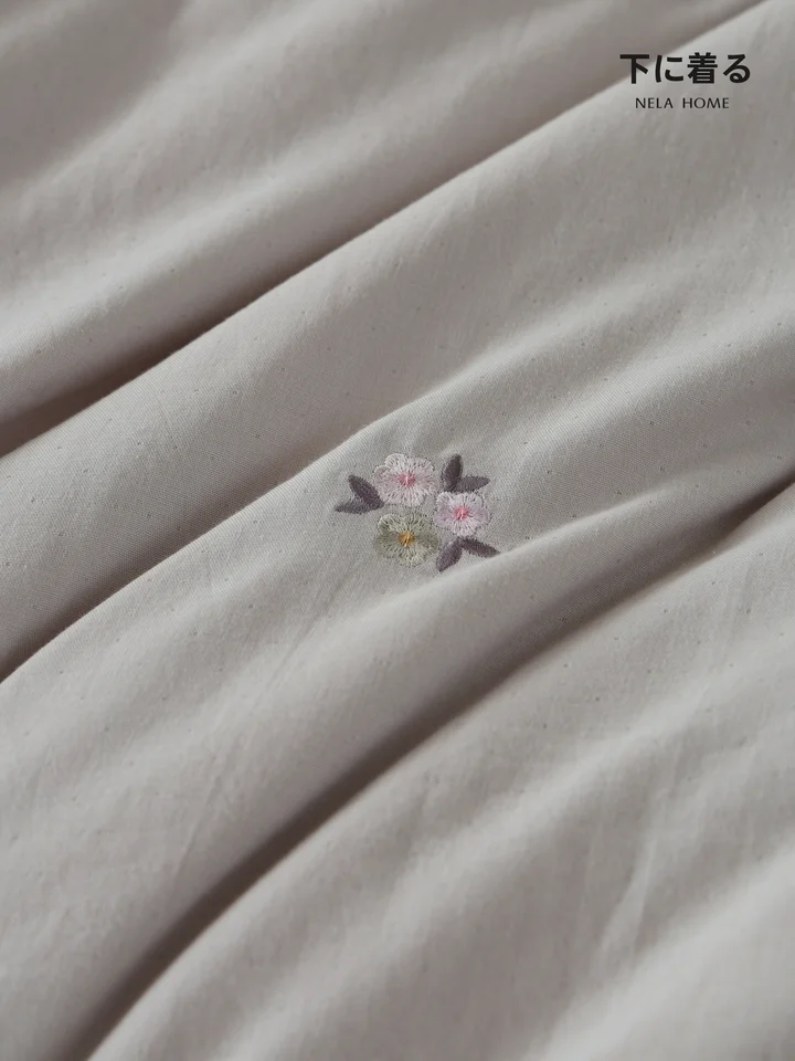 全棉水洗棉二重ガーゼ布団カバー【花柄刺繍・ベッドシーツ・マットレスカバー付き】（セットアップ対応）