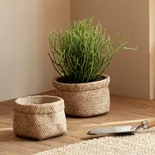 ヴィンテージ風草編みデコレーション鉢【コンクリート製・多肉植物用・バルコニー・家庭用】