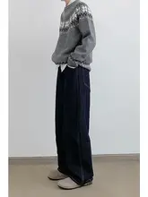 デニムパンツ ユニセックス ウォッシュデニム カラーブロック アメカジ ヴィンテージ ルーズ ワイド カーブドシルエット きれいめ 春