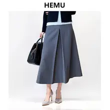 グレー ハイウエストAラインスカート【ウール・梨型シルエット・ロング丈】