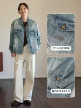 デニムショートジャケット【レトロデザイン・秋用・ファッショナブル】