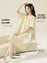 授乳対応のコットン製マタニティナightドレス【胸パッド付き・夏用】