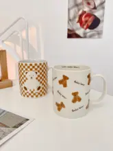 大容量 陶器製マグカップ【スプーン付き・レトロデザイン・カフェスタイル】