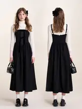 バタフライノット付きサテンフィールマキシドレス【スリーブレス・ウエストリボン・ブラック】