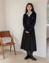 学院風ニットワンピース【春秋用・レトロデザイン・ハイウエスト・スカートと上着のセットアップ対応】