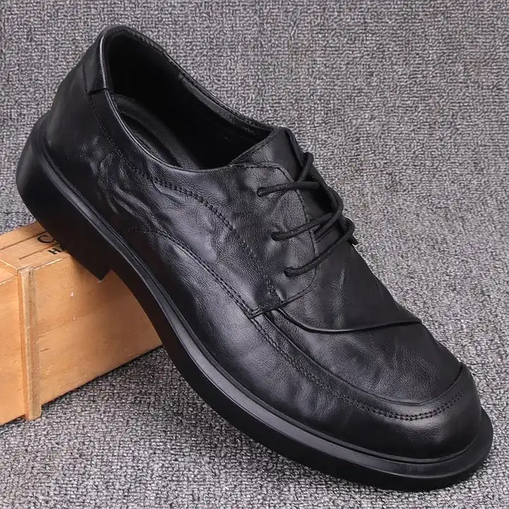 DMXUXM メンズ グラブテクスチャー 厚底カジュアルレザーシューズ【イタリアデザイン・牛革・高級感】