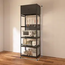 キッチンカウンターキャビネット 多層 家庭用 キャビネット 多機能 壁寄せ 収納キャビネット 黒