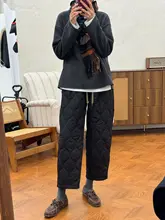 黒のダイヤモンドキルティングコットンパンツ【冬用・極上の柔らかさ・レディース・九分丈】