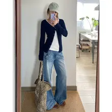 フィットデニムパンツ【高身長向け・トレンド感・ワイドレッグ】（セットアップ対応）