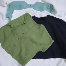 子供用リネン半袖Tシャツ【ゲージ洗浄・通気性・無地・男女兼用】