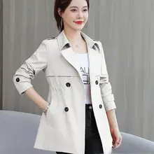 レディース中丈トレンチコート【ウエスト絞り・高級感・春秋用】