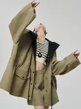 フード付きワークコート【レディース・ハイウエストのショートパンツ・カジュアルスタイル】（セットアップ対応）