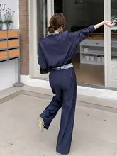 ダークブルー レースパネル付き 軽やかな作業ジャケット【春用・カジュアル・スリムフィットパンツ・セットアップ対応】