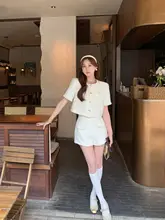 小柄女性向けカジュアルワンピース【ホワイト・短袖・薄手ジャケット・ショートパンツ・夏用】（セットアップ対応）