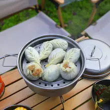 チタン製 大容量2.1L 蒸し鍋＆スープ鍋セット【アウトドア・純チタン製・キャンプ用】