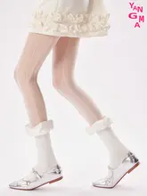 レースタイツ【薄手・波浪模様・ホワイト・夏用】