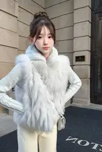 ファー使いの防寒ジレ【染色フォックスファー・スエード風・裏地綿】