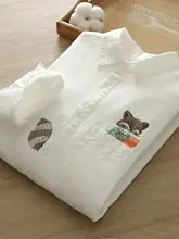 刺繍入り加绒白色シャツ【レディース・長袖・韓国風】