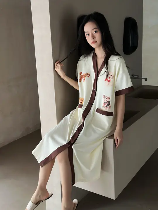 胸パッド付きマタニティスリップ【夏用・綿素材・中長丈・外出可能】