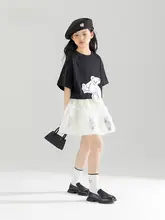 可愛いクマプリント付チュールスカート【子供用・夏用・ショート丈・おしゃれ】（セットアップ対応）