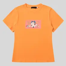 レトロな犬プリントのラウンドネック半袖Tシャツ【女性用・夏用・スリムフィット】