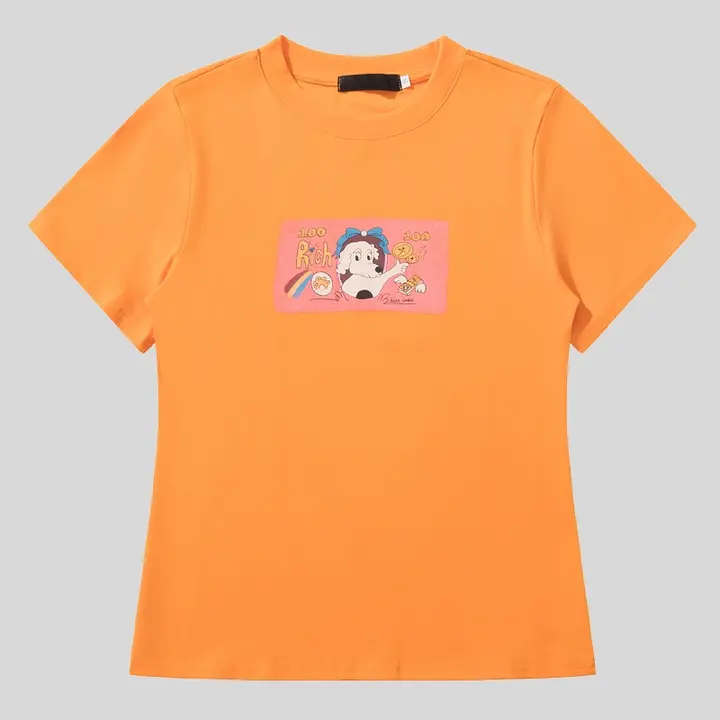 レトロな犬プリントのラウンドネック半袖Tシャツ【女性用・夏用・スリムフィット】